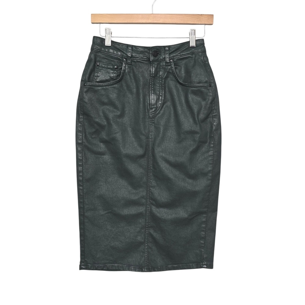 Pilcro Coated Denim Pencil Skirt Forest Green High Rise Midi Women's‎ Size 2